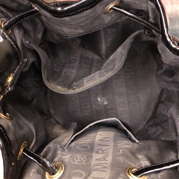 Patent Leather Marino Orlandi Black Bucket Bag Quilted EUC 19” drop handle - Picture 9 of 9